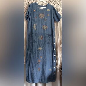 Blue Eyed Bear “Harvest Moon Ball” Long Denim Dress, Size 14